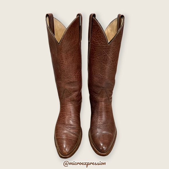 1980s VINTAGE Frye Real Leather Pull On Grainy Brown Pull On Western Cowboy Boot - Picture 8 of 16